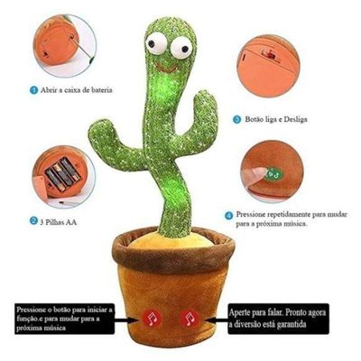 Cacto Dançante Imita Fala Com Luzes Led Canta 120 Músicas