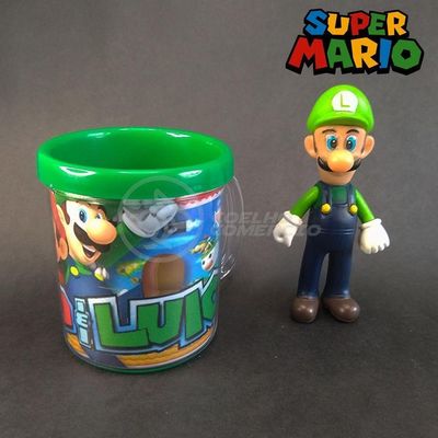 Kit Boneco Colecion. Luigi Super Mario 13Cm + Caneca Branco