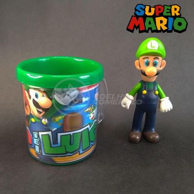 Kit Boneco Colecion. Luigi Super Mario 13Cm + Caneca