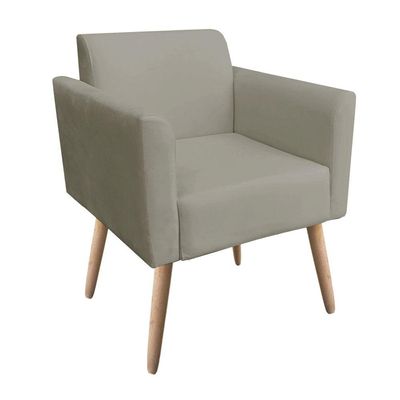 Poltrona Marisa Suede Marrom Rato Pés Palito Natural D´rossi