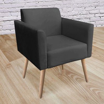 Poltrona Marisa Suede Preto Pés Palito Natural D´rossi