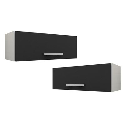2 Armários Aéreos 1 Porta Branco/Preto Lumil Móveis