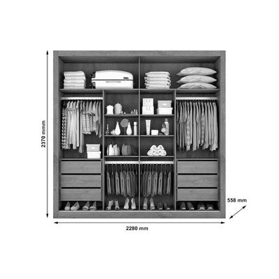 Guarda Roupa Casal Sevilha c/6 Gavetas e 2 Portas de Correr Preto - Europa