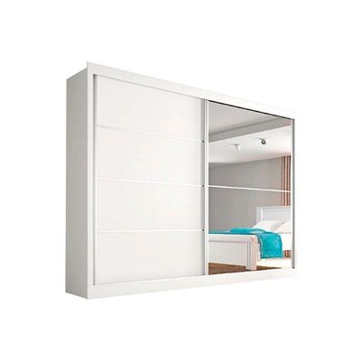 Guarda Roupa 2 Portas de Correr e 4 Gavetas c/ 1 Espelho Verona Plus Amêndoa/Off White - Europa