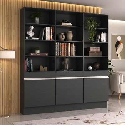 Armário/estante Escritório 3 Portas Multimóveis Mp7001 Preto/branco Preto/branco