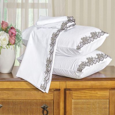 Jogo Cama Queen Bordado Mondrean Branco Vilela Enxovais