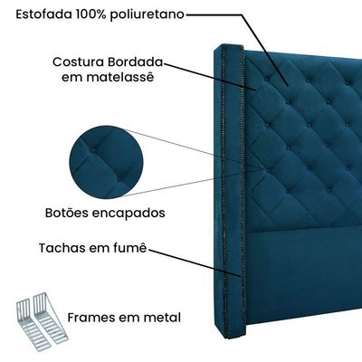 Kit Cabeceira E Calçadeira King 1,95M Azul Marinho