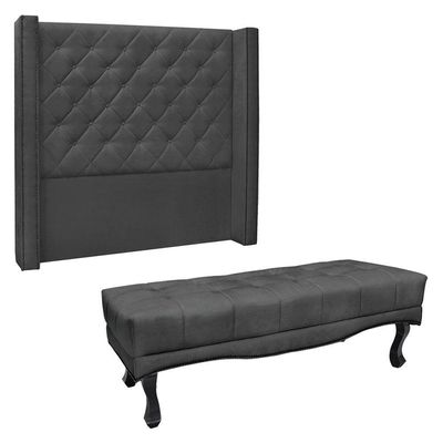 Kit Cabeceira E Calçadeira Recamier Solteiro 0,90M Cinza