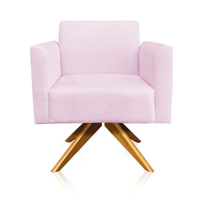 Poltrona Giratória Marisa Suede Rosa Bebê