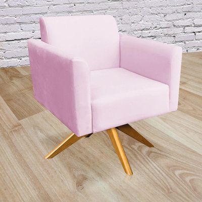 Poltrona Giratória Marisa Suede Rosa Bebê