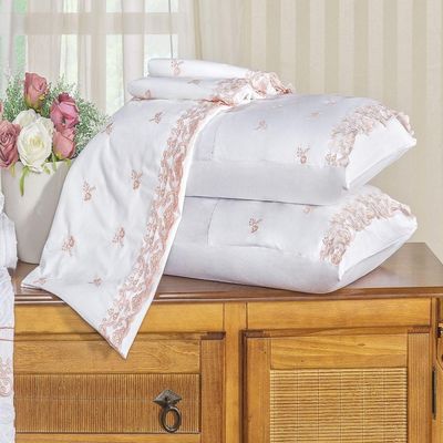 Jogo de Cama King Bordado 600 Fios Rivieri Branco 4pçs