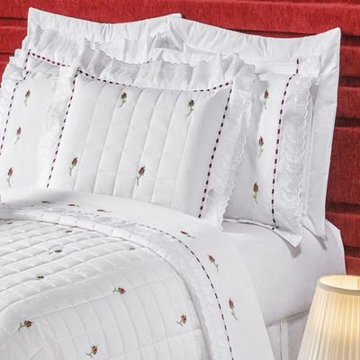 Jogo de Cama Queen Bordado 200 Fios Felicitá Branco 4pçs