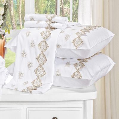 Jogo de Cama Queen Bordado 400 Fios Sensualle Branco 4pçs