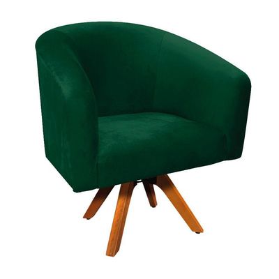 Poltrona Giratória Stella Suede Verde Base Madeira