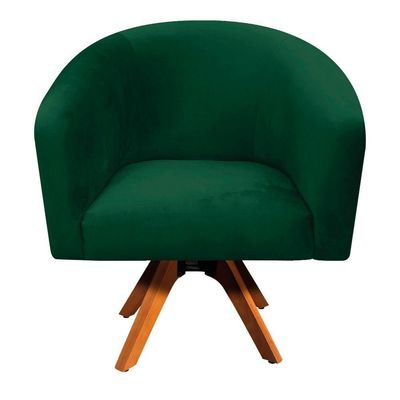 Poltrona Giratória Stella Suede Verde Base Madeira