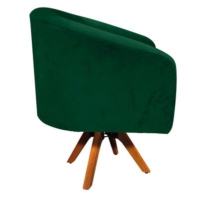 Poltrona Giratória Stella Suede Verde Base Madeira