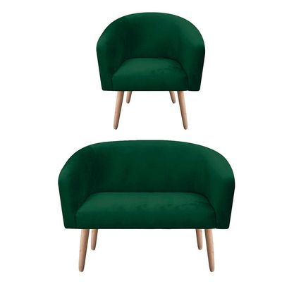 Kit 01 Poltrona e 01 Namoradeira 02 Lugares Suede Verde