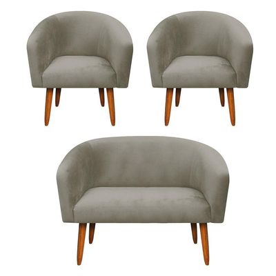 Kit 01 Namoradeira 02 Poltronas Suede Marrom Rato