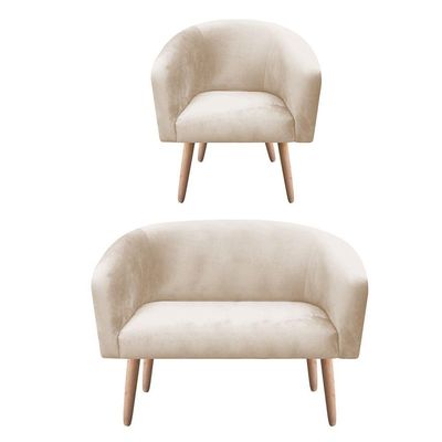 Kit 01 Poltrona e 01 Namoradeira02 Lugares Suede Bege