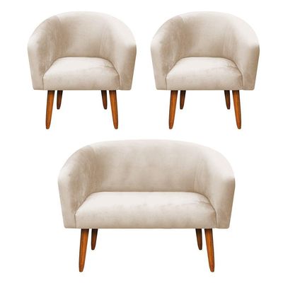 Kit 01 Namoradeira 02 Poltronas Suede Bege