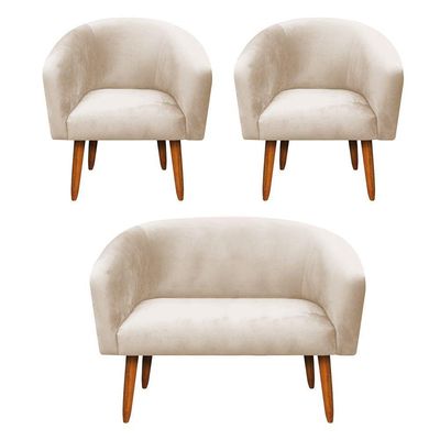 Kit 01 Namoradeira 02 Poltronas Suede Bege