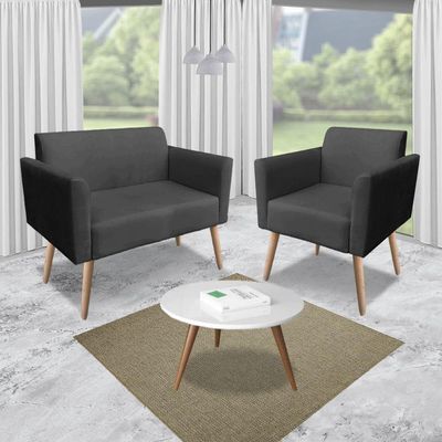 Kit 01 Namoradeira 02 Poltronas Marisa Preto