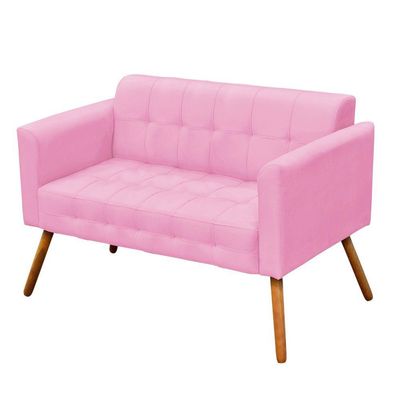 Kit 01 Namoradeira 02 Poltronas Elisa Suede Rosa Bebê