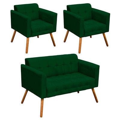 Kit 01 Namoradeira 02 Poltronas Elisa Suede Verde