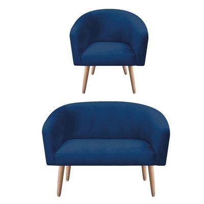 Kit 01 Poltrona e 01 Namoradeira 02 Lugares Suede Marinho