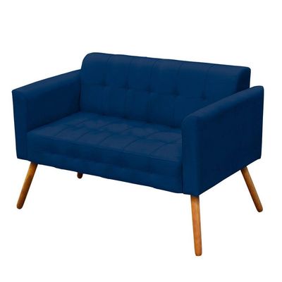 Kit 01 Namoradeira 02 Poltronas Elisa Suede Azul Marinho