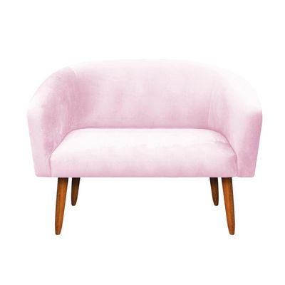 Kit 01 Namoradeira e 01 Poltrona Suede Rosa Bebê Pés Palito