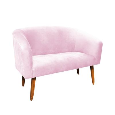 Kit 01 Namoradeira e 01 Poltrona Suede Rosa Bebê Pés Palito
