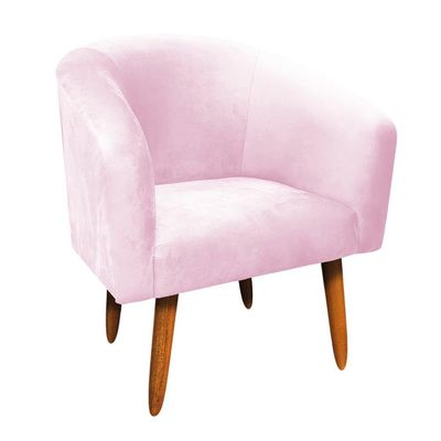Kit 01 Namoradeira e 01 Poltrona Suede Rosa Bebê Pés Palito