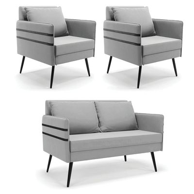 Kit 01 Namoradeira E 02 Poltronas Suede Cinza