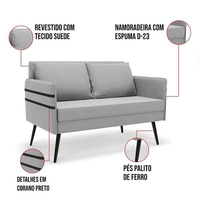 Kit 01 Namoradeira E 02 Poltronas Suede Cinza