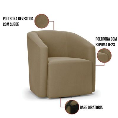 Poltrona Stella Max Suede Base Giratória - D'rossi Cor Marrom Rato