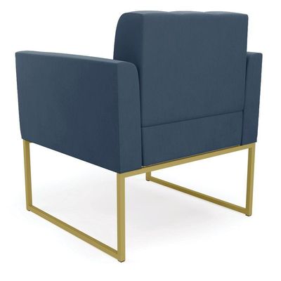Poltrona Elisa Suede Azul Marinho Base Metálica Industrial Dourada - D'rossi