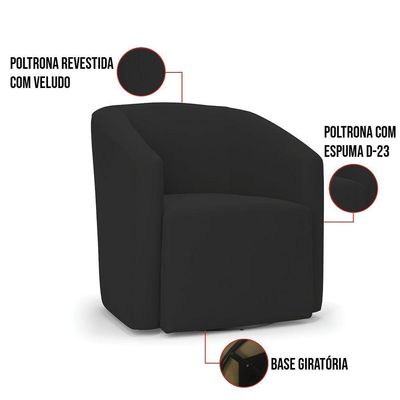 Poltrona Stella Max Veludo Base Giratória - D'rossi Cor Preto