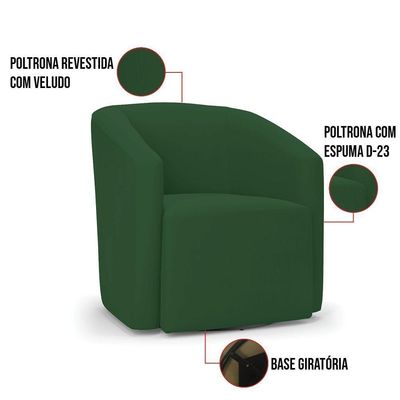 Poltrona Stella Max Veludo Base Giratória - D'rossi Cor Verde