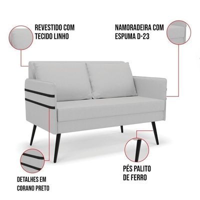 Kit 01 Namoradeira E 01 Poltrona Linho Cinza A05