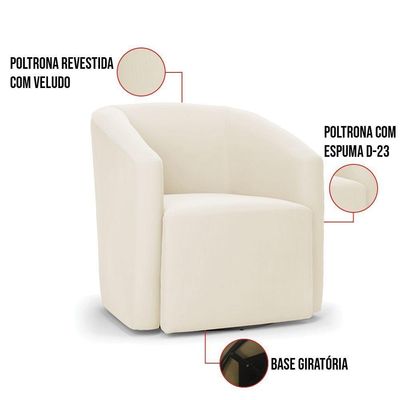 Poltrona Stella Max Veludo Base Giratória - D'rossi Cor Bege