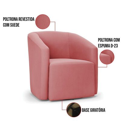 Poltrona Stella Max Suede Base Giratória - D'rossi Cor Rose