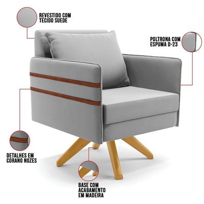 Kit 01 Namoradeira E 01 Poltrona Suede Ma30 Cinza