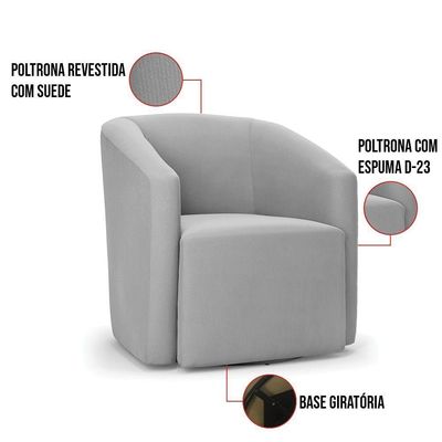 Poltrona Stella Max Suede Base Giratória - D'rossi Cor Cinza