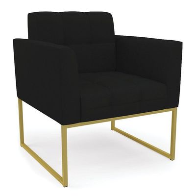 Poltrona Elisa Linho Base Metálica Industrial Dourada - D'rossi Cor A79 Preto