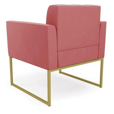Poltrona Elisa Suede Rosê Base Metálica Industrial Dourada - D'rossi