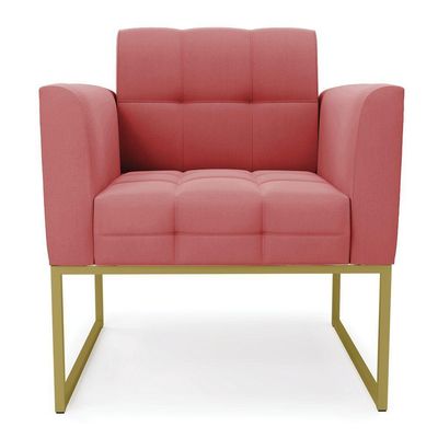 Poltrona Elisa Suede Rosê Base Metálica Industrial Dourada - D'rossi