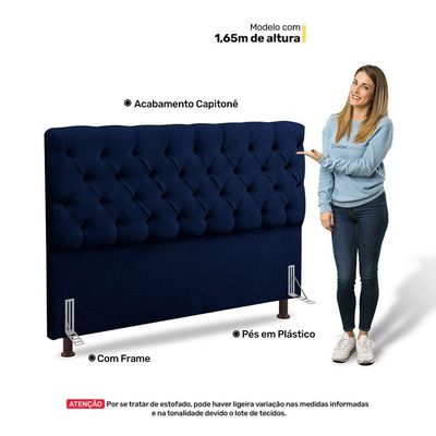 Cabeceira Cama Box Casal King Size Lylla 195cm Capitonê Com Frame Veludo Azul Marinho - Desk Design