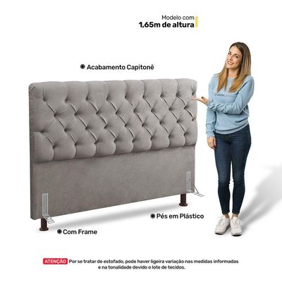 Cabeceira Cama Box Casal Lylla 140cm Capitonê Com Frame Linho Bege - Desk Design