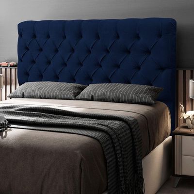 Cabeceira Cama Box Casal King Size Lylla 195cm Capitonê Com Frame Veludo Azul Marinho - Desk Design